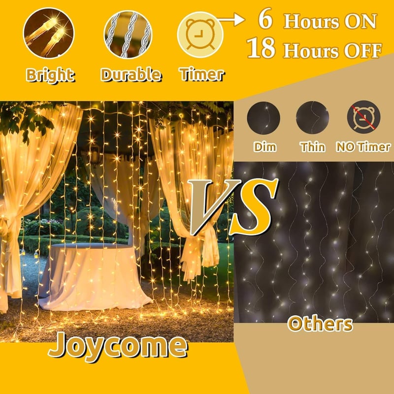 Joycome 600 LED-es függöny lámpa 6x3m, 8 üzemmód, időzítő, vízálló kültéri világítás