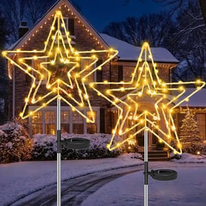 Solárne vianočné LED osvetlenie v tvare hviezdy Joycome, vonkajšie záhradné svietidlo, 75 LED, teplá biela, 8 režimov — jamka na zapichovacom hrote (stav: pozri 2. obrázok)