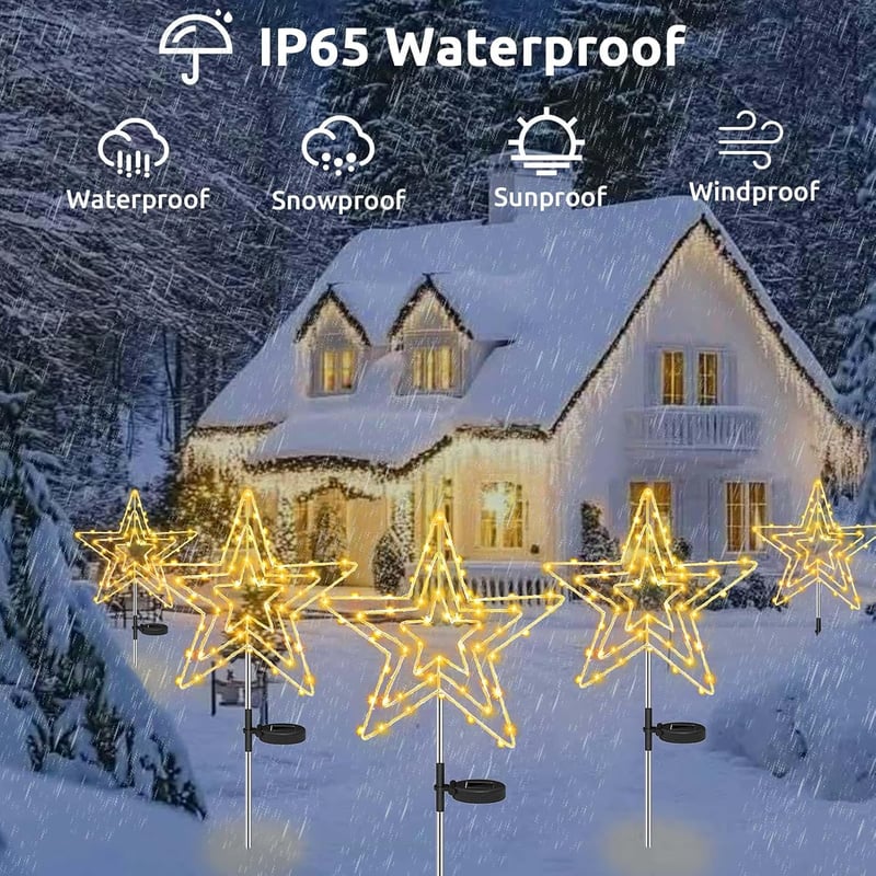 Joycome kültéri napelemes csillag kerti díszfény szett 2 db 75 LED-es 8 fényprogrammal időjárásálló kandeláber betéttel