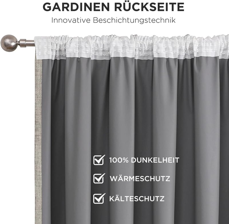 Joydeco 100% Blackout Linen Függöny Szett 2db 245x140cm Hőszigetelő Hangszigetelő