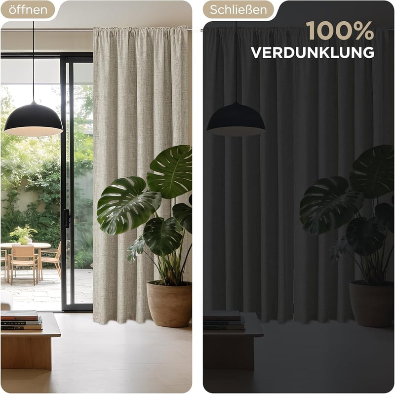 Joydeco 100% Blackout Linen Függöny Szett 2db 245x140cm Hőszigetelő Hangszigetelő