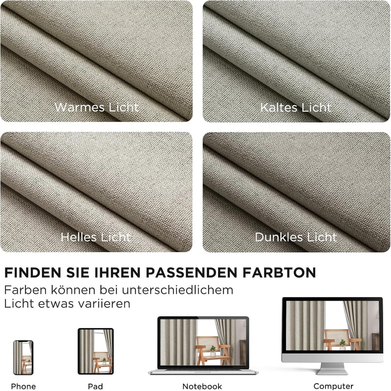Joydeco 100% Blackout Linen Függöny Szett 2db 245x140cm Hőszigetelő Hangszigetelő