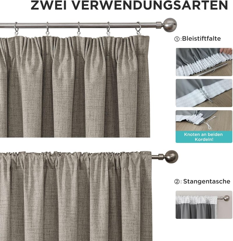 Joydeco 100% Blackout Linen Függöny Szett 2db 245x140cm Hőszigetelő Hangszigetelő