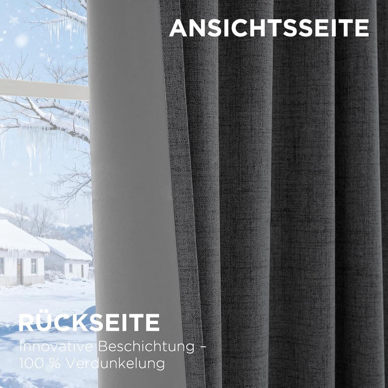 Joydeco 100% Blackout Sötétítő Függöny Szürke 137x117cm Hőszigetelő Hangszigetelő