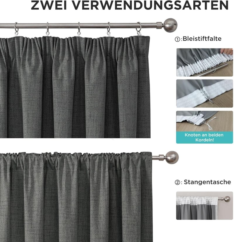 Joydeco 100% Blackout Sötétítő Függöny Szürke 137x117cm Hőszigetelő Hangszigetelő