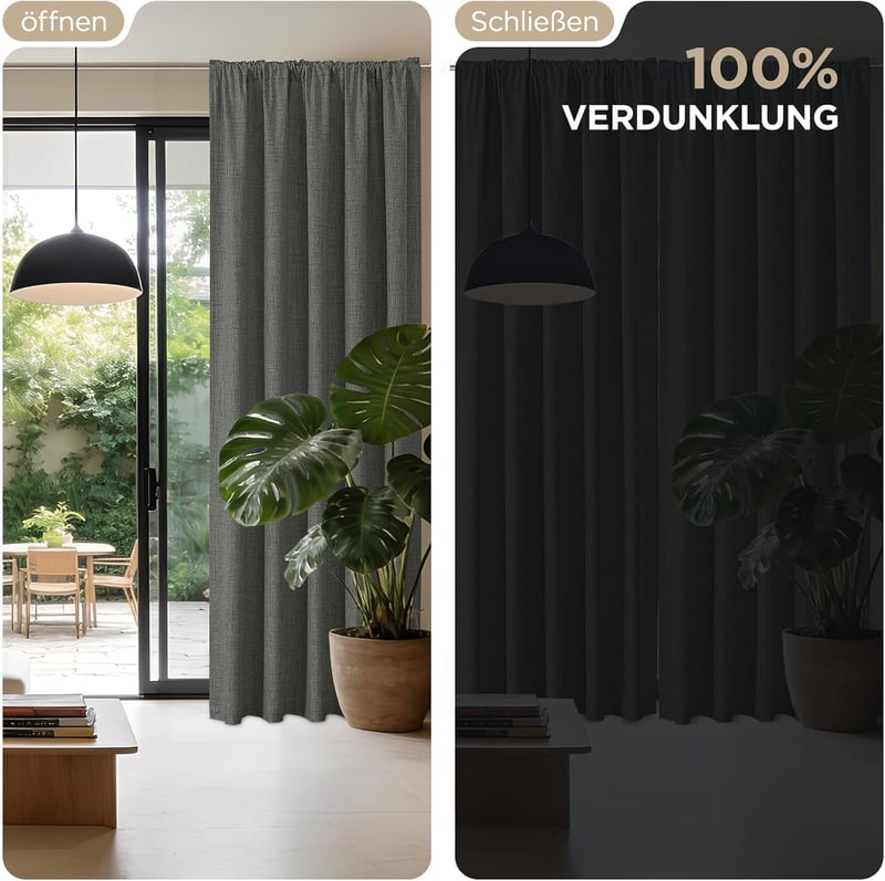 Joydeco 100% Blackout Sötétítő Függöny Szürke 137x117cm Hőszigetelő Hangszigetelő
