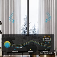 Joydeco 100% Fényzáró Függöny Szett, Szürke-Fehér, 137x117 cm, 2 db, Hőszigetelő, Hangszigetelő, Fodros Szalaggal, Nappali 6
