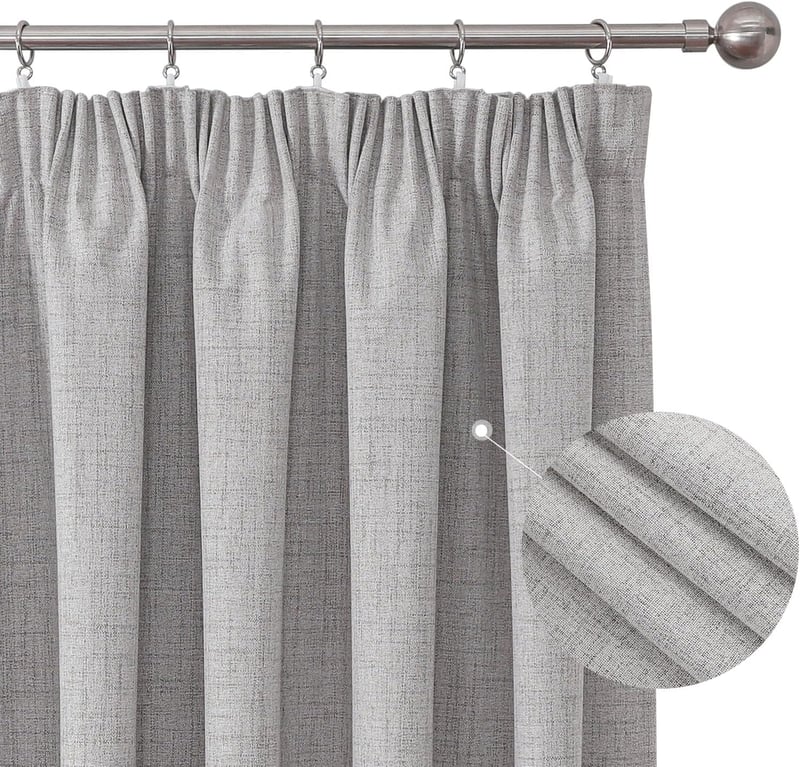Joydeco 100% Fényzáró Függöny Szett, Szürke-Fehér, 137x117 cm, 2 db, Hőszigetelő, Hangszigetelő, Fodros Szalaggal, Nappali