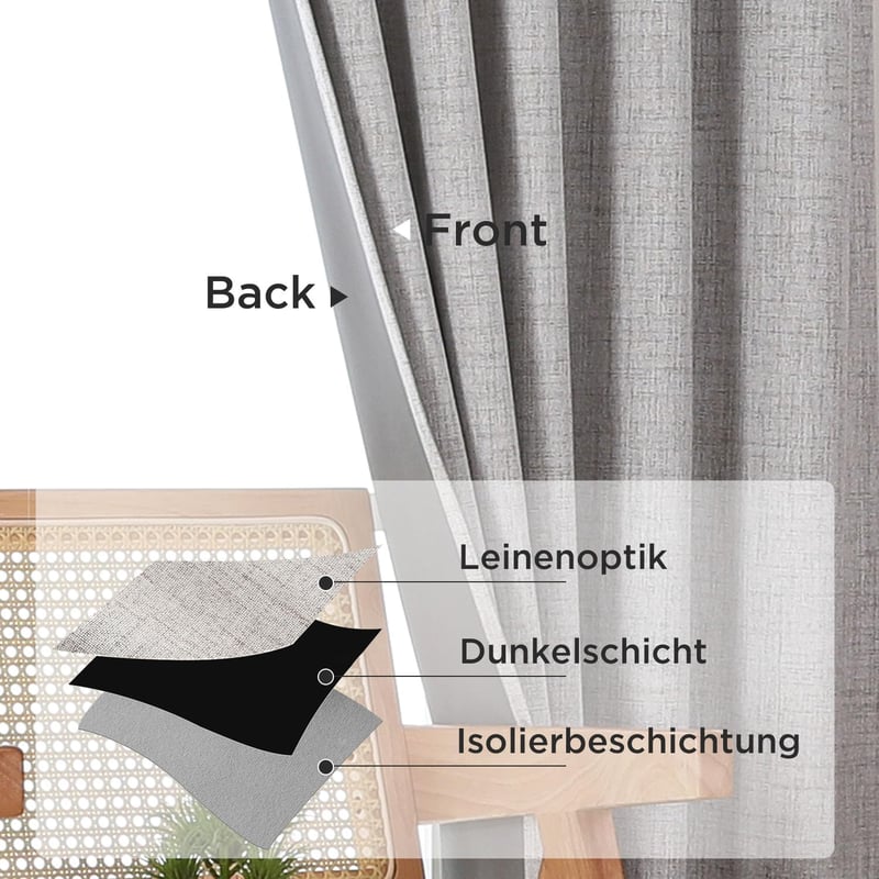 Joydeco 100% Fényzáró Függöny Szett, Szürke-Fehér, 137x117 cm, 2 db, Hőszigetelő, Hangszigetelő, Fodros Szalaggal, Nappali