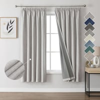 Joydeco 100% Fényzáró Függöny Szett, Szürke-Fehér, 137x117 cm, 2 db, Hőszigetelő, Hangszigetelő, Fodros Szalaggal, Nappali 1