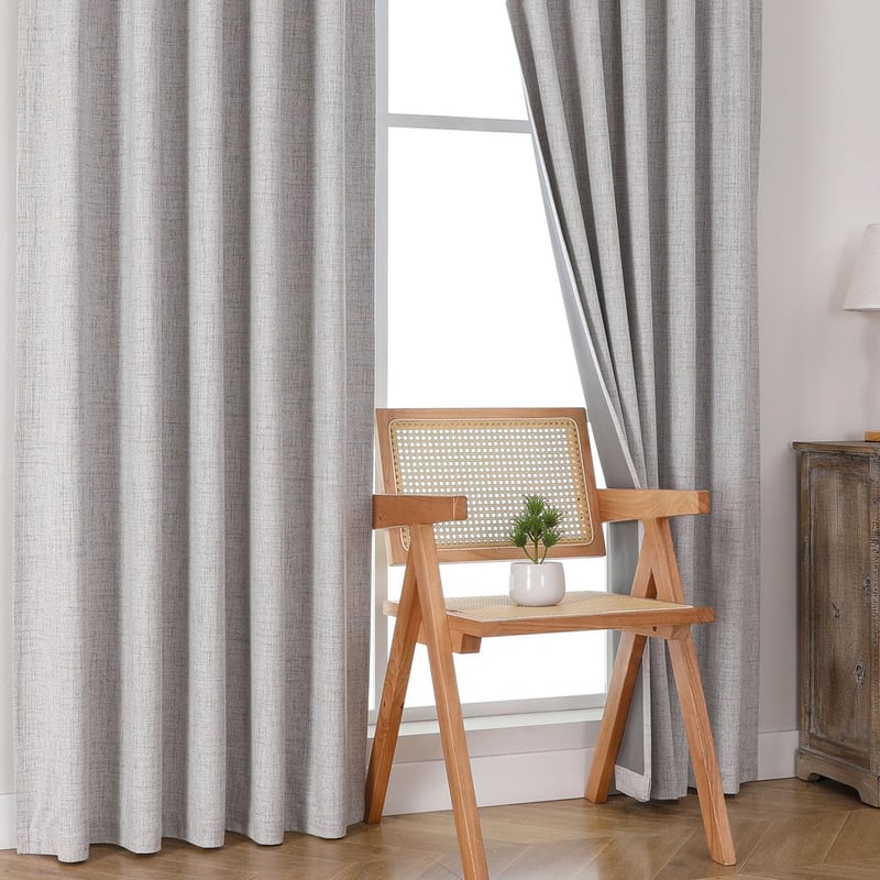 Joydeco 100% Fényzáró Függöny Szett, Szürke-Fehér, 137x117 cm, 2 db, Hőszigetelő, Hangszigetelő, Fodros Szalaggal, Nappali