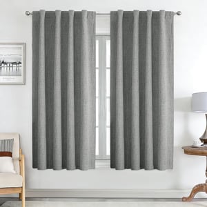 Joydeco 100% zamračujuća zavjesa s efektom lana i termoizolacijom, s omčama - svijetlosiva - 137x117 cm (2 komada)