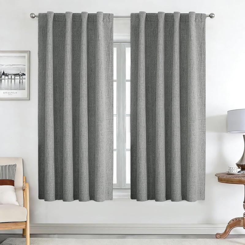 Joydeco 100% Opaque Függöny Hurokkal, Lenvászon Hatás, Sötétítő Hőtartó Függöny