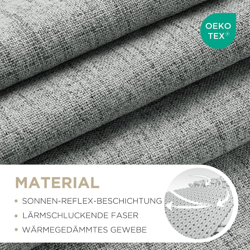 Joydeco 100% Opaque Függöny Hurokkal, Lenvászon Hatás, Sötétítő Hőtartó Függöny