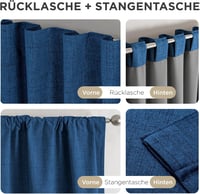 Joydeco 100% Opaque Függöny Hurokkal, Lenvászon Hatás, Sötétítő Hőálló Függöny 3