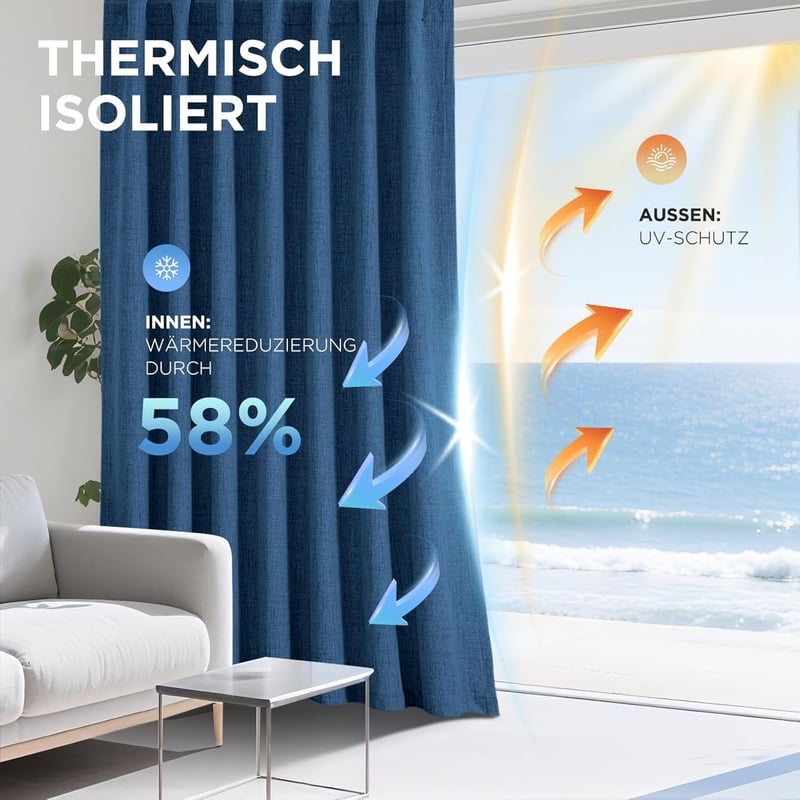 Joydeco 100% Opaque Függöny Hurokkal, Lenvászon Hatás, Sötétítő Hőálló Függöny
