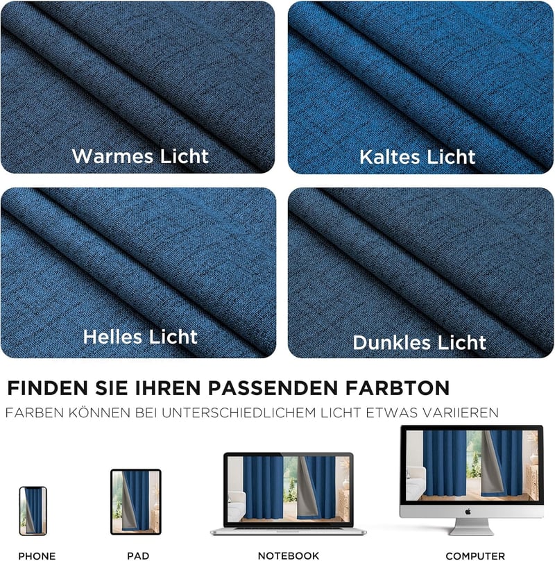 Joydeco 100% Opaque Függöny Hurokkal, Lenvászon Hatás, Sötétítő Hőálló Függöny