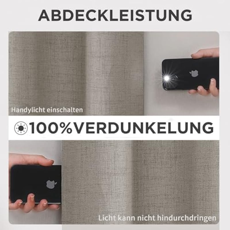 Joydeco 100% Opaque Sötétítő Függöny Lenvászon Hatással, Hőszigetelő, 210x132 cm