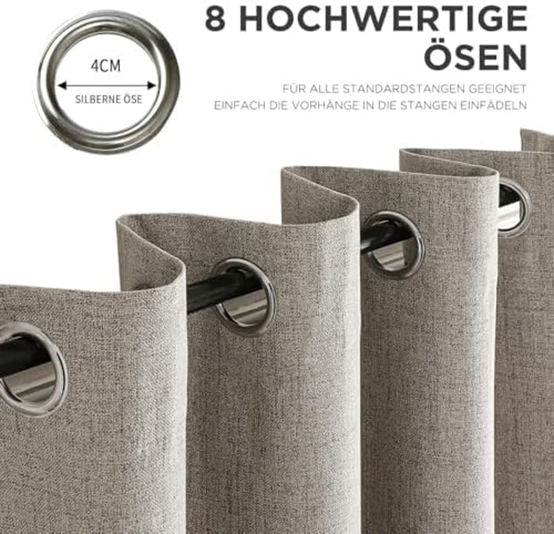 Joydeco 100% Opaque Sötétítő Függöny Lenvászon Hatással, Hőszigetelő, 210x132 cm