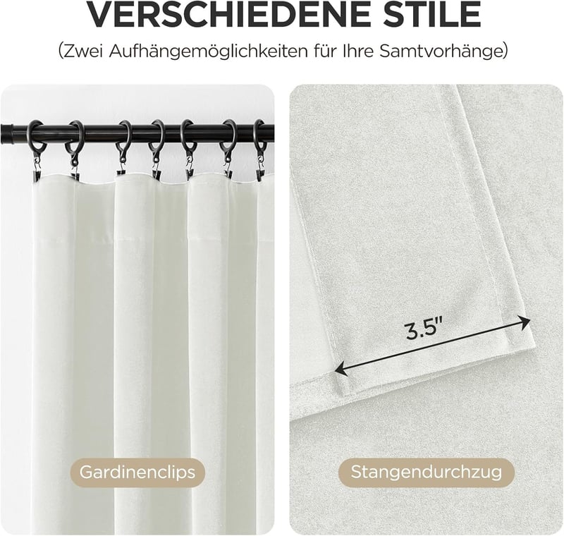 Joydeco bársony függöny szett 2db 245x132cm krém fehér sötétítő hőszigeteléssel