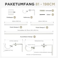 Joydeco DEY2A Állítható Fehér Függönykarnis 81-198 cm Alumínium Végzáróval 7