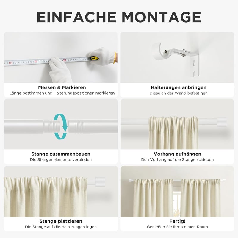 Joydeco DEY2A Állítható Fehér Függönykarnis 81-198 cm Alumínium Végzáróval