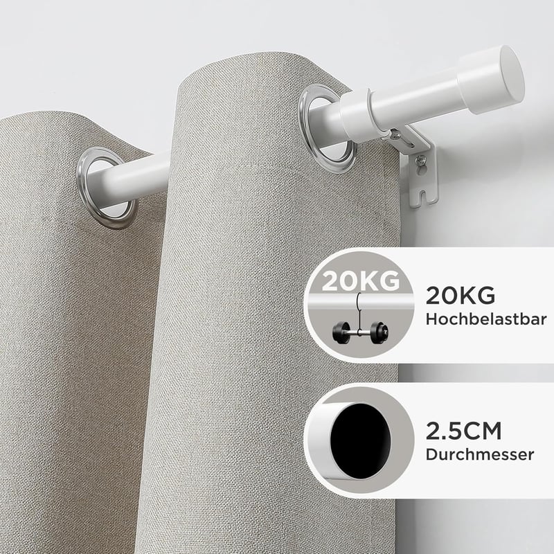 Joydeco DEY2A Állítható Fehér Függönykarnis 81-198 cm Alumínium Végzáróval