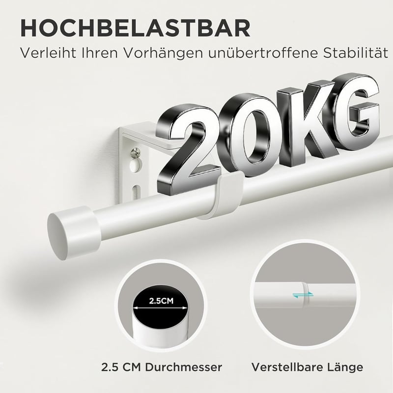 Joydeco DEY2A Állítható Fehér Függönykarnis 81-198 cm Alumínium Végzáróval