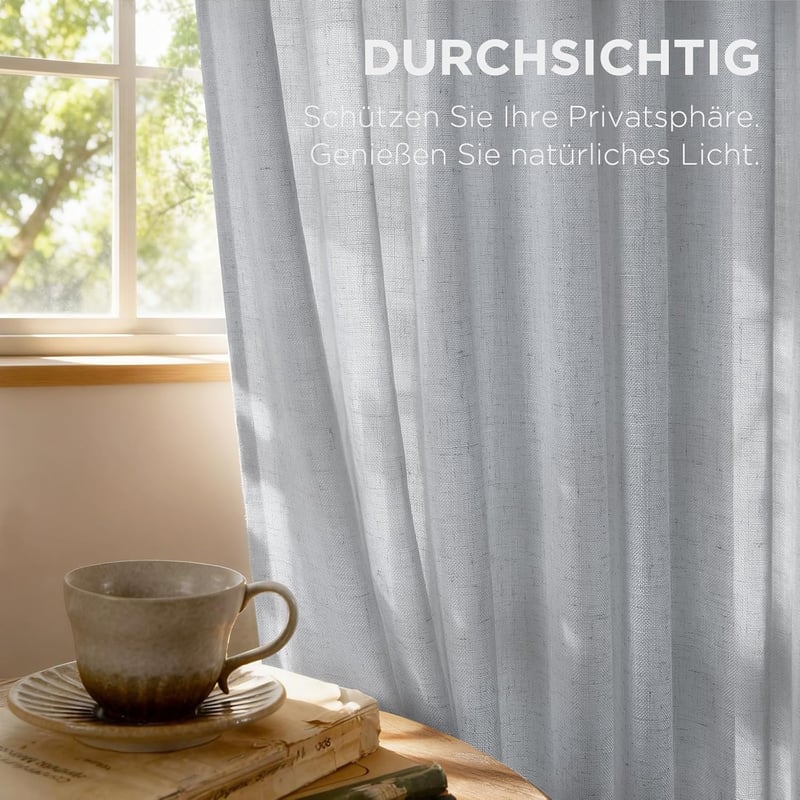 Perdele din in Joydeco Gri-Verde 245x132cm cu Inele, 2 buc, pentru Dormitor și Sufragerie