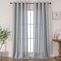 Perdele din in Joydeco Gri-Verde 245x132cm cu Inele, 2 buc, pentru Dormitor și Sufragerie 1