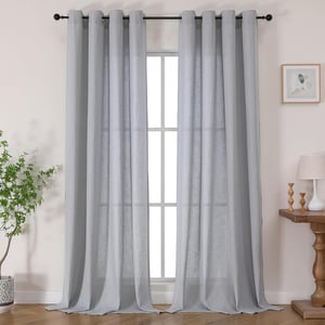 Joydeco lanena zavjesa s ušicama polutransparentna - sivo-zelena - 245x132 cm - 2 kom.