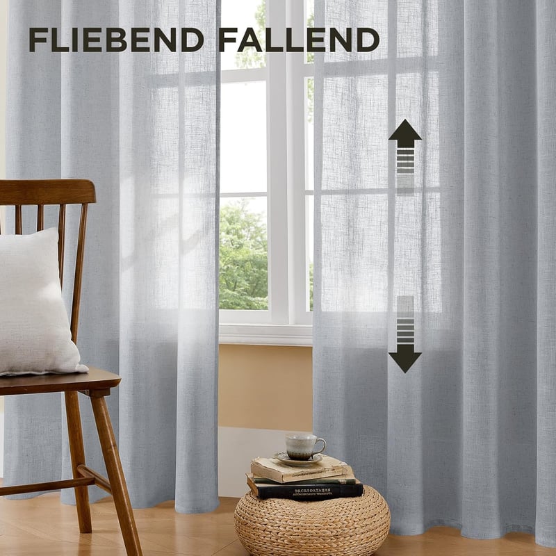 Perdele din in Joydeco Gri-Verde 245x132cm cu Inele, 2 buc, pentru Dormitor și Sufragerie