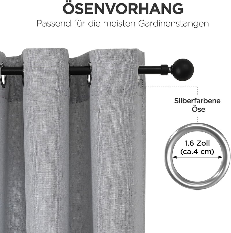 Perdele din in Joydeco Gri-Verde 245x132cm cu Inele, 2 buc, pentru Dormitor și Sufragerie