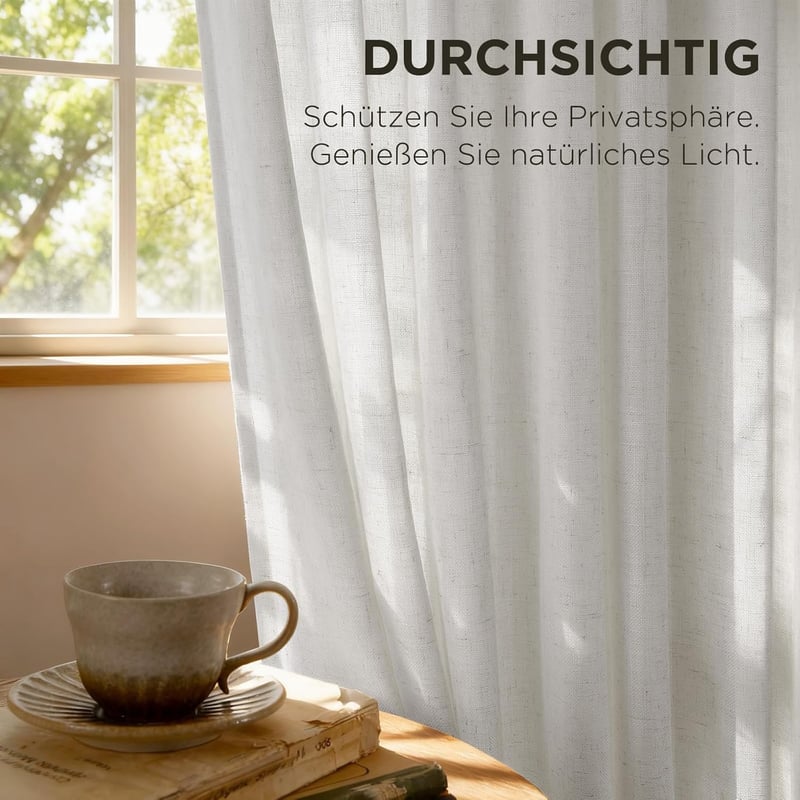 Joydeco Linen Félátlátszó Függöny Szett 2db 260x140cm Krém Fehér