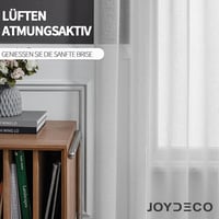 Joydeco Rövid Fényáteresztő Függöny Fülekkel - Fehér Voile Nappali és Hálószoba Függöny, Könnyű Anyagú, Félátlátszó, 2 db (137x140 cm) 3