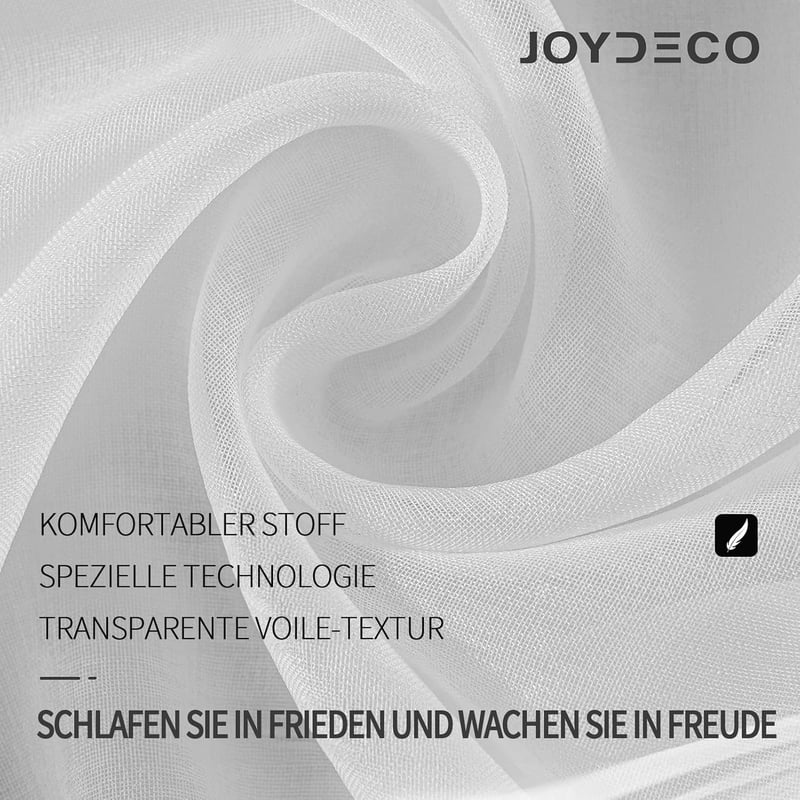 Joydeco Rövid Fényáteresztő Függöny Fülekkel - Fehér Voile Nappali és Hálószoba Függöny, Könnyű Anyagú, Félátlátszó, 2 db (137x140 cm)