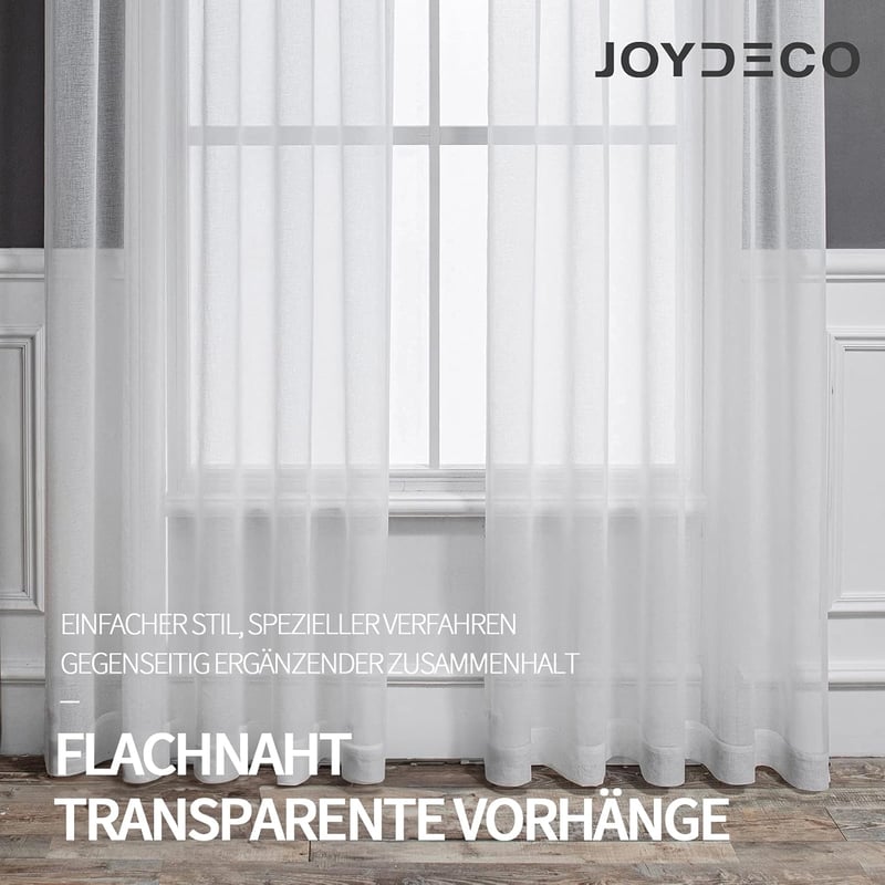 Joydeco Rövid Fényáteresztő Függöny Fülekkel - Fehér Voile Nappali és Hálószoba Függöny, Könnyű Anyagú, Félátlátszó, 2 db (137x140 cm)