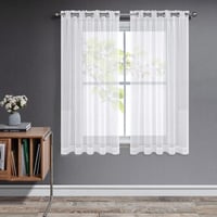 Joydeco Rövid Fényáteresztő Függöny Fülekkel - Fehér Voile Nappali és Hálószoba Függöny, Könnyű Anyagú, Félátlátszó, 2 db (137x140 cm) 1