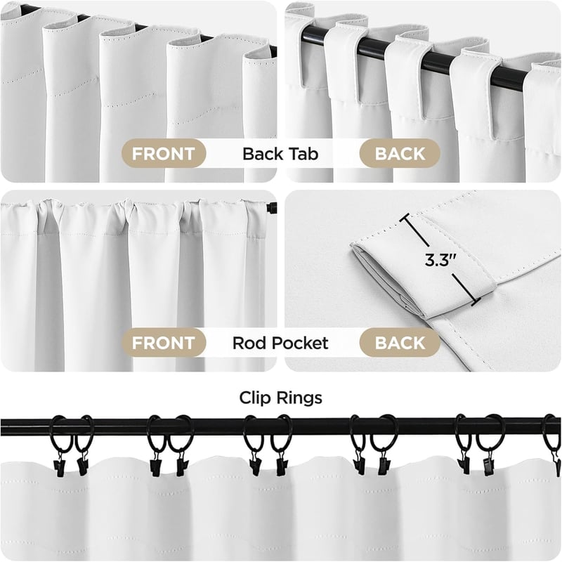Joydeco fehér hőszigetelő sötétítő függöny 140x200 cm hab- és zajszigetelő UV szűrő rejtett füllel rúdzsebbel 2 db