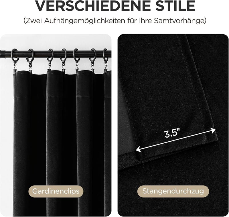 Joydeco sötétítő függöny fekete 225x132 cm 2 db velúr hőszigeteléssel