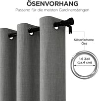 Joydeco Sötétítő Függöny Fülekkel - Szürke Len Hatású Hőszigetelő Függönypár Hátoldali Bevonattal - Zajcsökkentő Blackout Függöny Nappaliba, 3