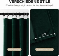 Joydeco sötétzöld bársony függöny 240x140 cm, 2 darab, hőszigetelő 2
