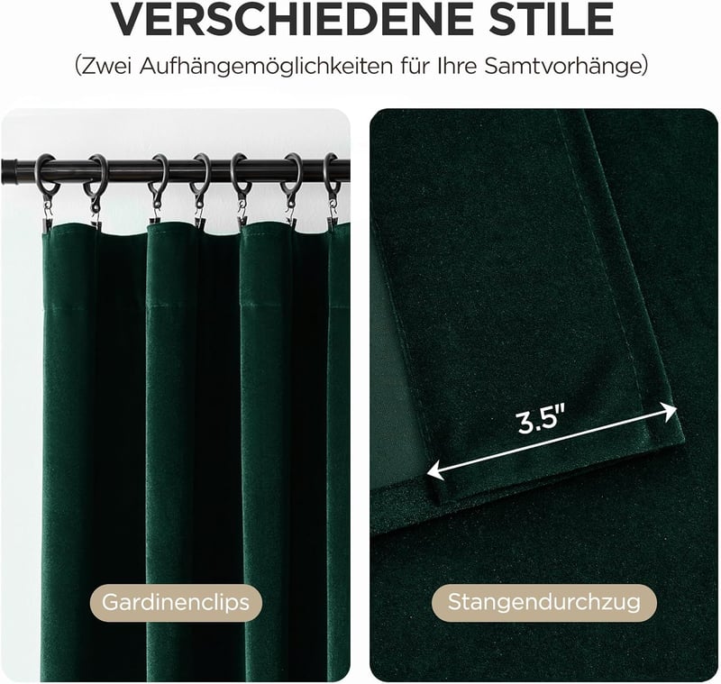 Joydeco sötétzöld bársony függöny 240x140 cm, 2 darab, hőszigetelő