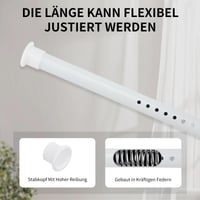 Joydeco Teleskopická sprchová tyč bez vŕtania 260-310 cm, priemer 32 mm, biela, protišmyková, do kúpeľne, na okná a do šatníka 2