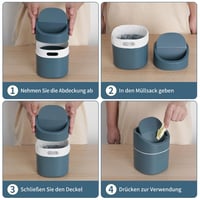 JOYFIER Mini Asztali Szemetes 2L Kék Fedeles Hulladékgyűjtő 180 Zsákkal 3