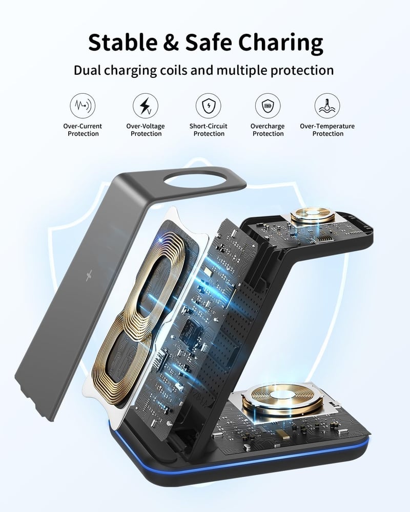 JoyGeek 3 az 1-ben vezeték nélküli töltőállomás Samsung Galaxy S26/S25/S24/S23 ZFlip Fold Watch Ultra Buds - black