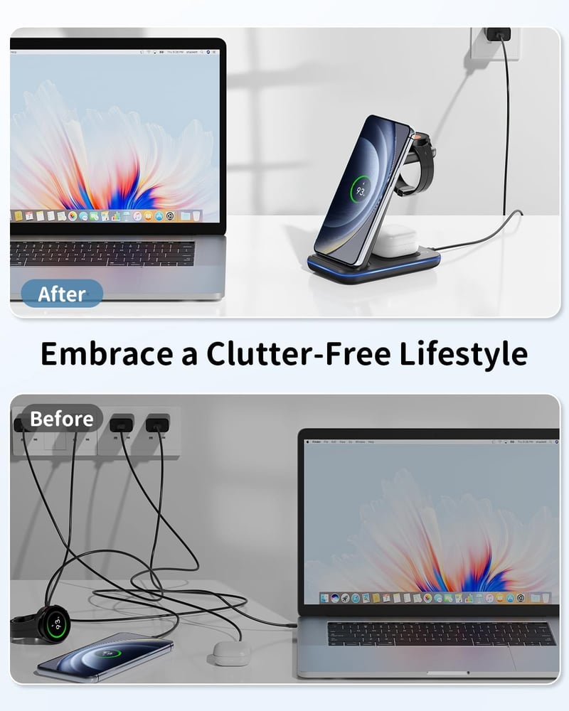 JoyGeek 3 az 1-ben vezeték nélküli töltőállomás Samsung Galaxy S26/S25/S24/S23 ZFlip Fold Watch Ultra Buds - black