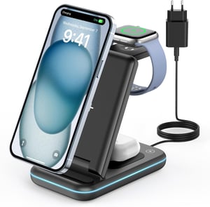 JoyGeek 3-u-1 sklopivi bežični punjač za iPhone/Apple Watch/AirPods - crni