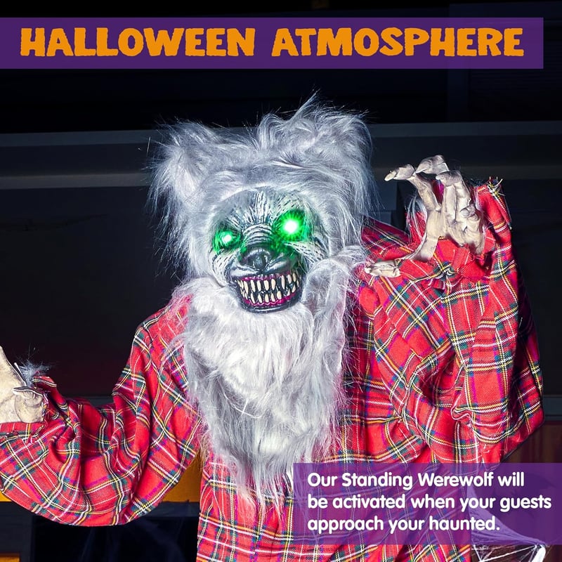JOYIN 170 cm Animatronikus Farkas Halloween Dekoráció Hangra és Fényre Érzékeny