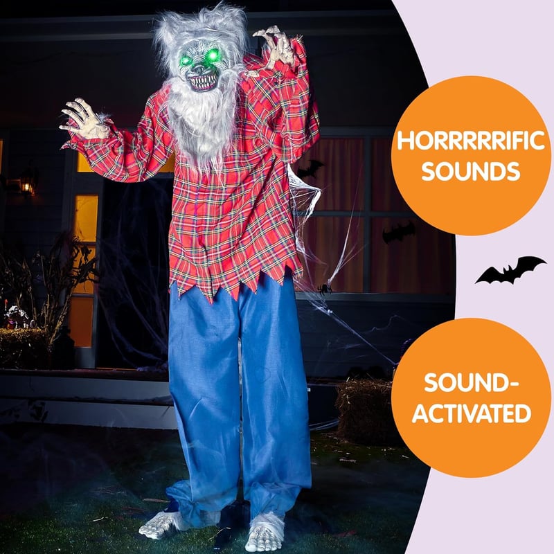 JOYIN 170 cm Animatronikus Farkas Halloween Dekoráció Hangra és Fényre Érzékeny